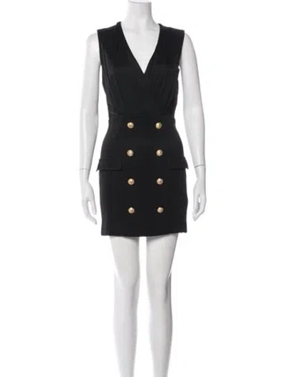 Pre-owned Balmain V-neck Mini Dress In Black