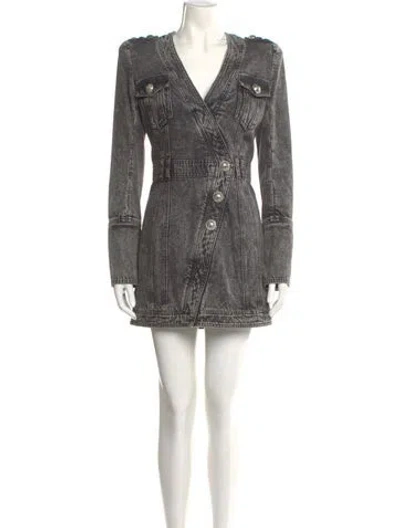 Pre-owned Balmain V-neck Mini Dress In Black