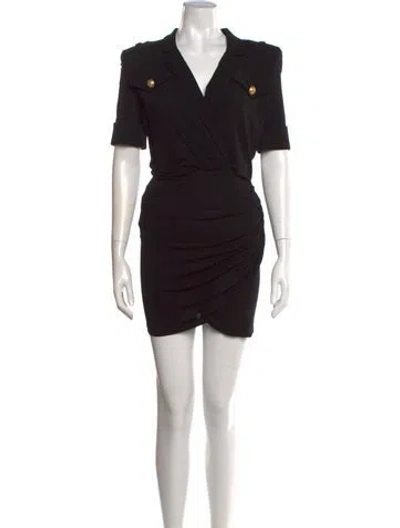 Pre-owned Balmain V-neck Mini Dress In Black