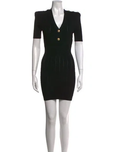 Pre-owned Balmain V-neck Mini Dress In Black