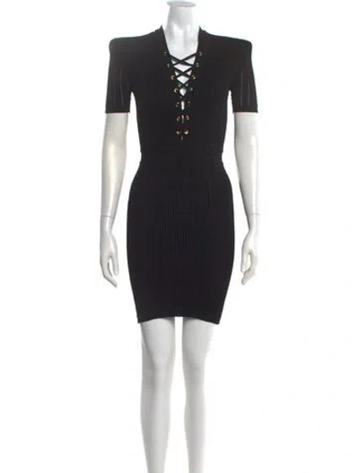 Pre-owned Balmain V-neck Mini Dress In Black