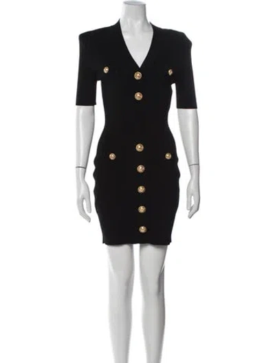 Pre-owned Balmain V-neck Mini Dress In Black