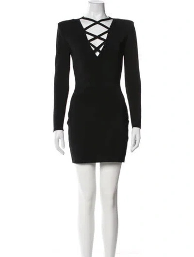 Pre-owned Balmain V-neck Mini Dress In Black