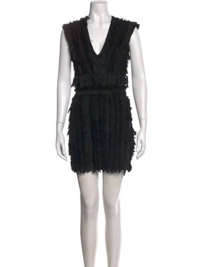 Pre-owned Balmain V-neck Mini Dress In Black