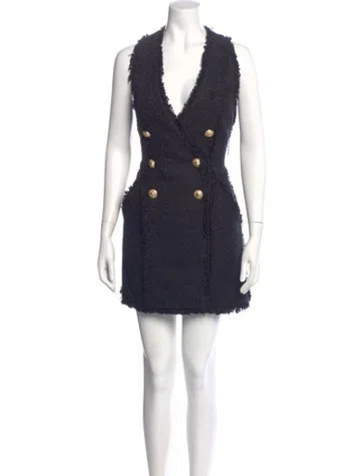 Pre-owned Balmain V-neck Mini Dress In Blue