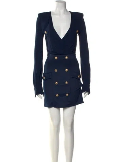 Pre-owned Balmain V-neck Mini Dress In Blue