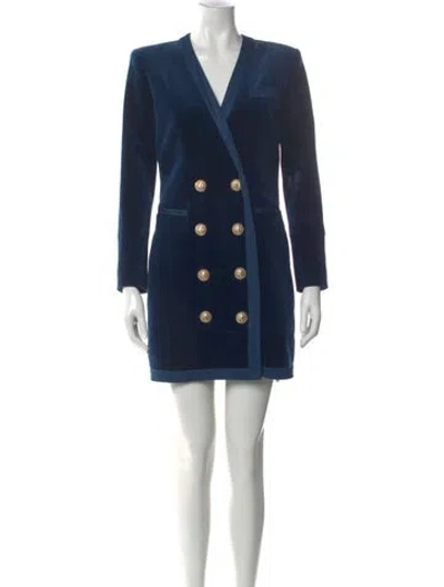 Pre-owned Balmain V-neck Mini Dress In Blue