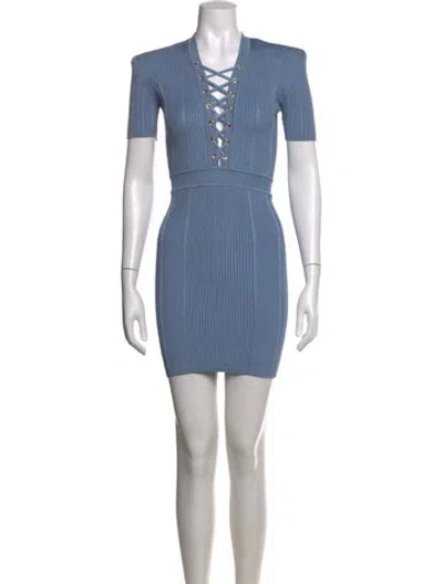 Pre-owned Balmain V-neck Mini Dress In Blue