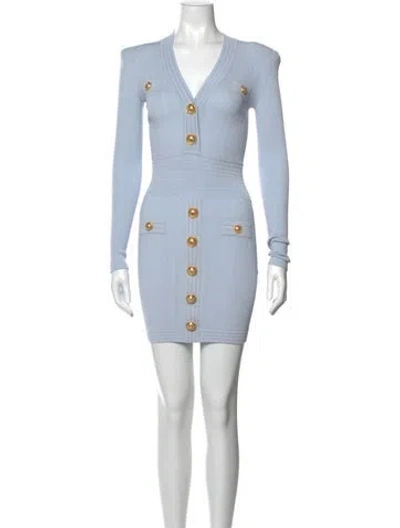 Pre-owned Balmain V-neck Mini Dress In Blue