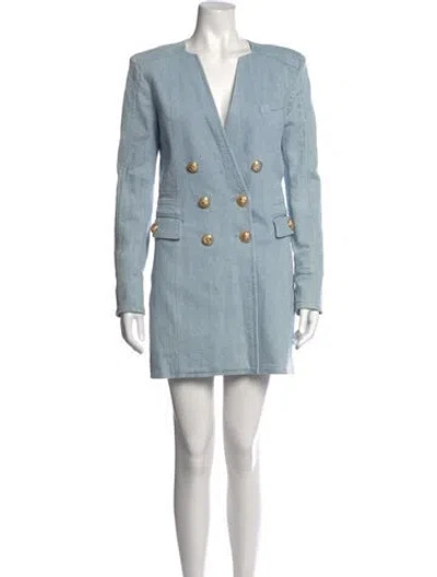 Pre-owned Balmain V-neck Mini Dress In Blue