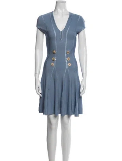 Pre-owned Balmain V-neck Mini Dress In Blue