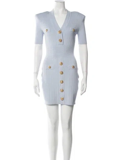 Pre-owned Balmain V-neck Mini Dress In Blue