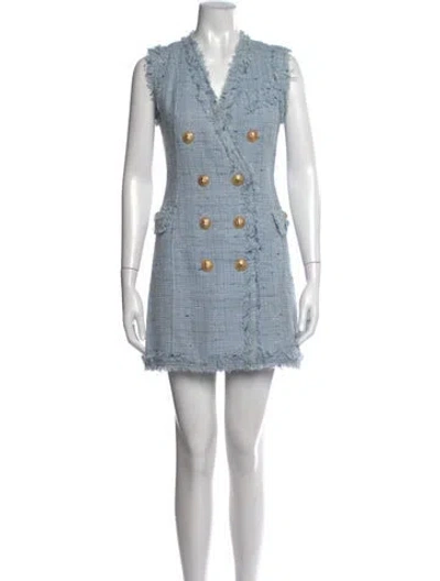 Pre-owned Balmain V-neck Mini Dress In Blue/metallic