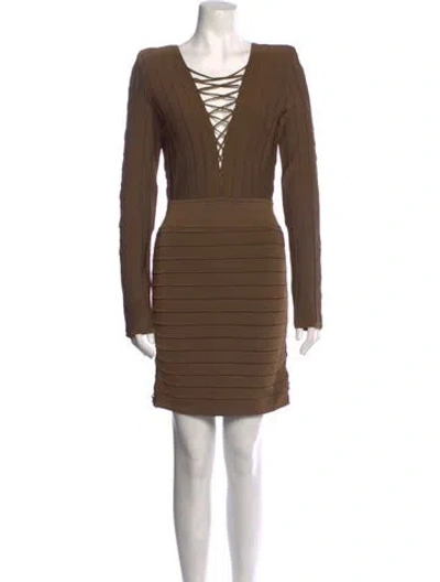 Pre-owned Balmain V-neck Mini Dress In Brown