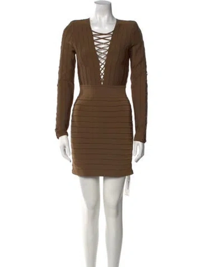 Pre-owned Balmain V-neck Mini Dress In Brown