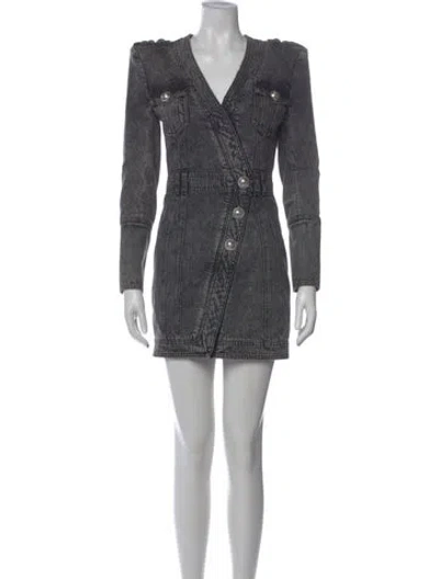 Pre-owned Balmain V-neck Mini Dress In Gray