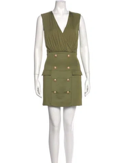 Pre-owned Balmain V-neck Mini Dress In Green