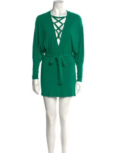 Pre-owned Balmain V-neck Mini Dress In Green