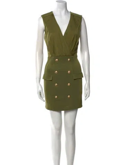 Pre-owned Balmain V-neck Mini Dress In Green
