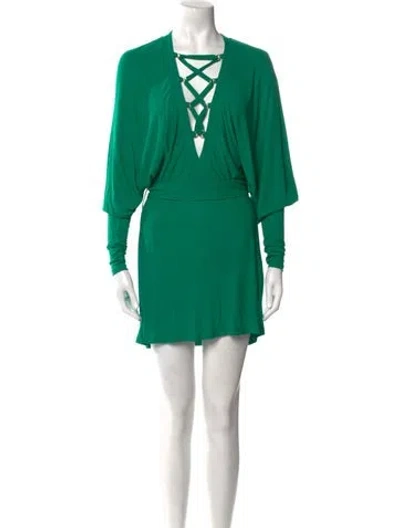 Pre-owned Balmain V-neck Mini Dress In Green