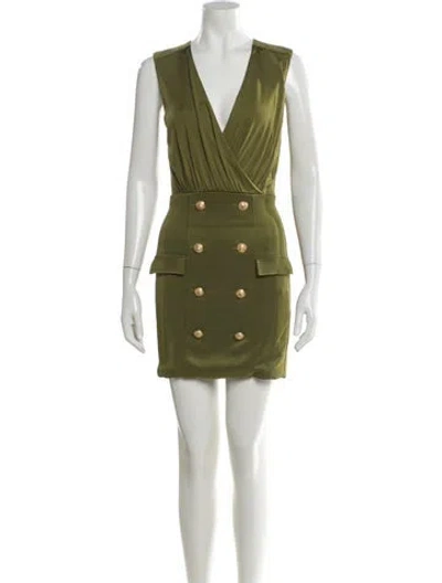 Pre-owned Balmain V-neck Mini Dress In Green