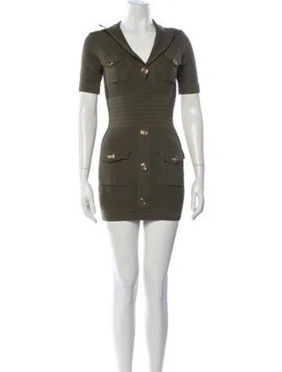 Pre-owned Balmain V-neck Mini Dress In Green