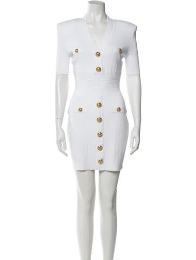 Pre-owned Balmain V-neck Mini Dress In Neutral