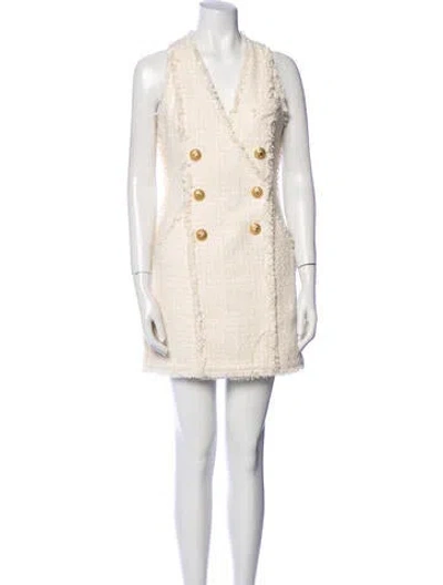 Pre-owned Balmain V-neck Mini Dress In Neutral