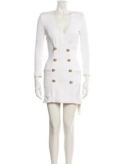 Pre-owned Balmain V-neck Mini Dress In Neutral