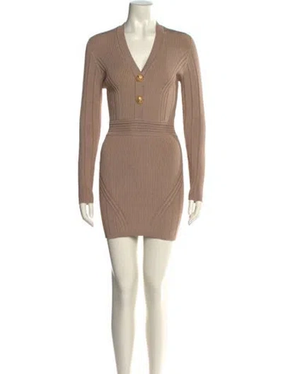 Pre-owned Balmain V-neck Mini Dress In Neutral
