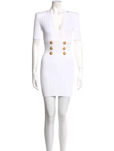 Pre-owned Balmain V-neck Mini Dress In Neutral