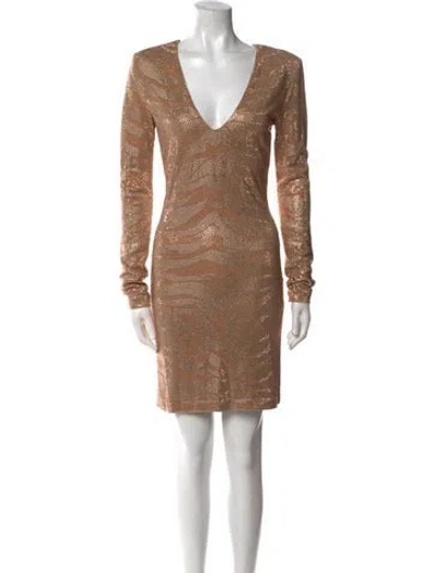 Pre-owned Balmain V-neck Mini Dress In Neutral