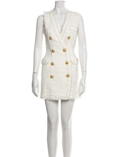 Pre-owned Balmain V-neck Mini Dress In Neutral