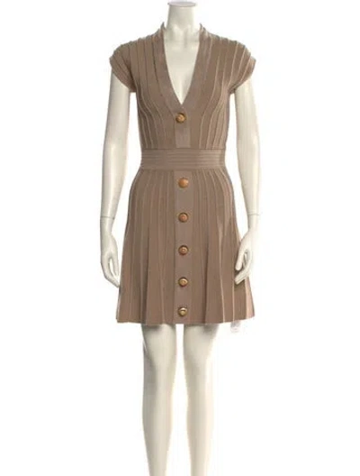 Pre-owned Balmain V-neck Mini Dress In Neutral