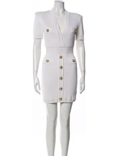 Pre-owned Balmain V-neck Mini Dress In Neutral