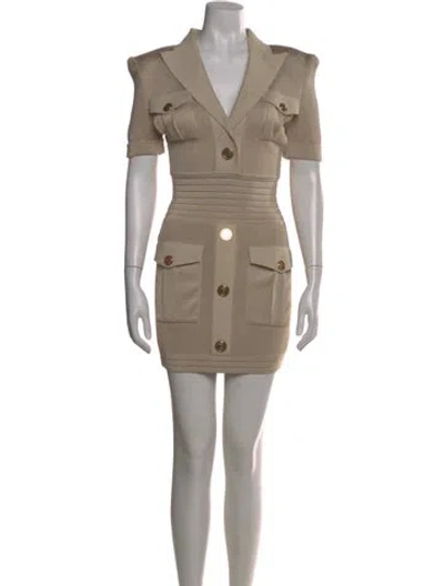 Pre-owned Balmain V-neck Mini Dress In Neutral