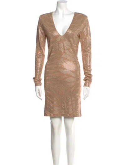 Pre-owned Balmain V-neck Mini Dress In Neutral