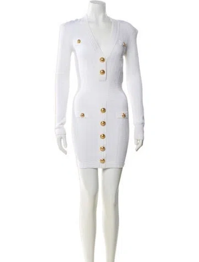 Pre-owned Balmain V-neck Mini Dress In Neutral