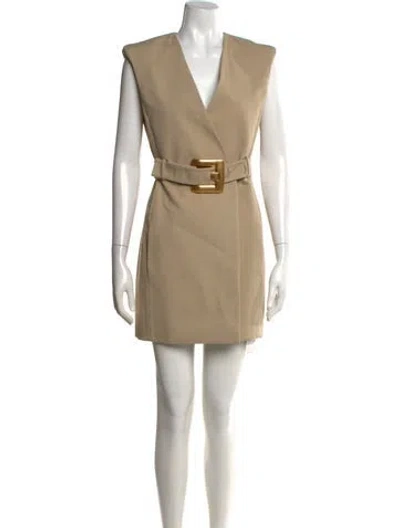 Pre-owned Balmain V-neck Mini Dress In Neutral