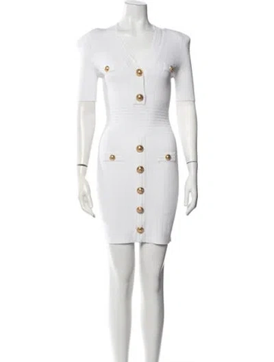 Pre-owned Balmain V-neck Mini Dress In Neutral