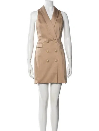 Pre-owned Balmain V-neck Mini Dress In Neutral