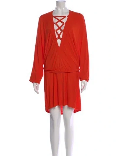 Pre-owned Balmain V-neck Mini Dress In Orange