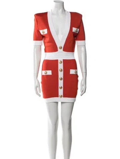 Pre-owned Balmain V-neck Mini Dress In Orange