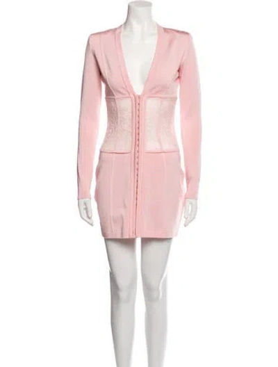 Pre-owned Balmain V-neck Mini Dress In Pink