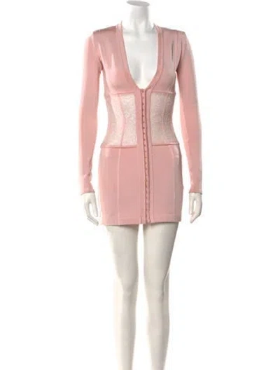 Pre-owned Balmain V-neck Mini Dress In Pink