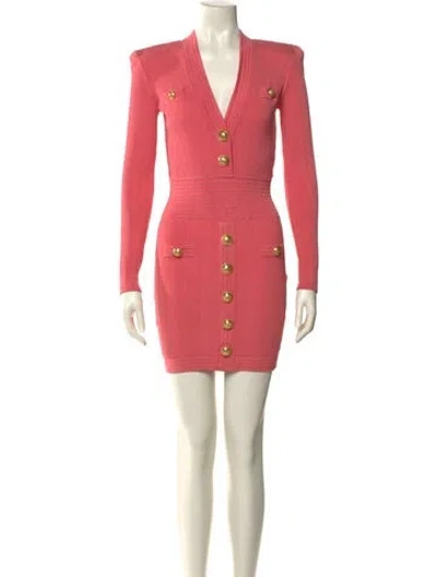 Pre-owned Balmain V-neck Mini Dress In Pink