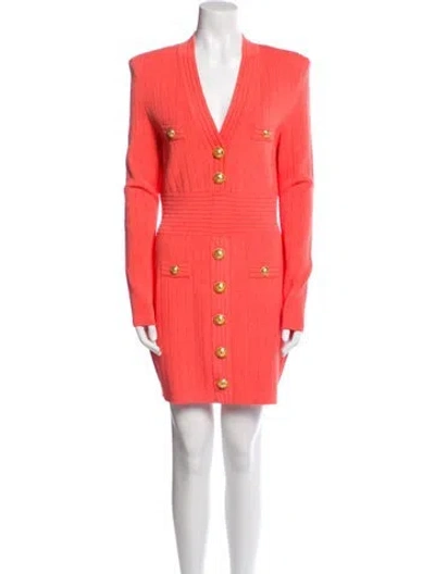 Pre-owned Balmain V-neck Mini Dress In Pink