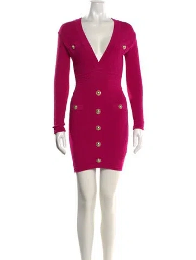 Pre-owned Balmain V-neck Mini Dress In Pink