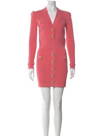 Pre-owned Balmain V-neck Mini Dress In Pink