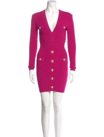 Pre-owned Balmain V-neck Mini Dress In Pink